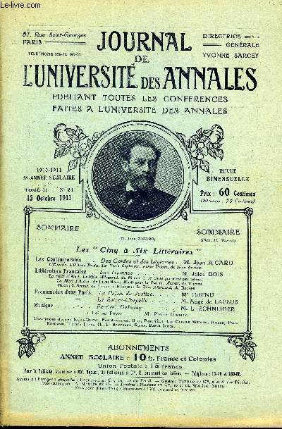 JOURNAL DE L'UNIVERSITE DES ANNALES 5e ANNEE SCOLAIRE N21 - Les Contemporains ..DesCordes et des Lgendes . T*l. Jean A1CARDL'Ecuelle, L'Oiseau Divin, Les Trois Orphelins, Ponce Pilatet de Jean Aicard.Littrature Franaise . Les Hymnes .