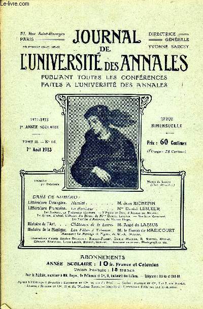 JOURNAL DE L'UNIVERSITE DES ANNALES 7e ANNEE SCOLAIRE N16 - Littrature trangre.Hamlei.M.Jean RICHEPINLittrature Franaise.Le Bonheur.M