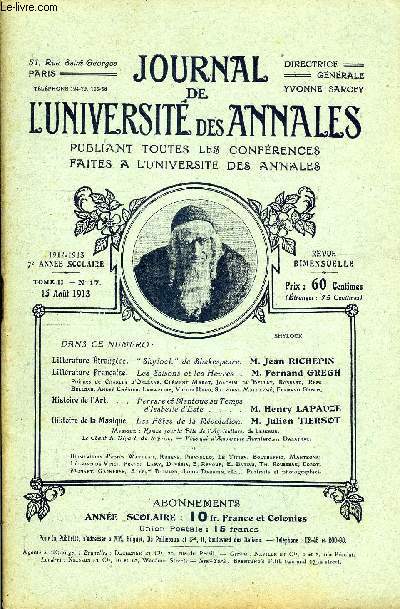 JOURNAL DE L'UNIVERSITE DES ANNALES 7e ANNEE SCOLAIRE N°17 - Littérature Étrangère.