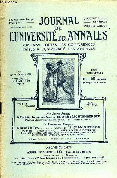 JOURNAL DE L'UNIVERSITE DES ANNALES 11e ANNEE SCOLAIRE N°7 - Nos Autres Frances*La Pénétration Française au Maroc, par 