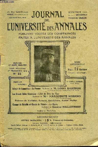 JOURNAL DE L'UNIVERSITE DES ANNALES 13e ANNEE SCOLAIRE N22 - Autour de Lamartine : La Femme Confrence de 