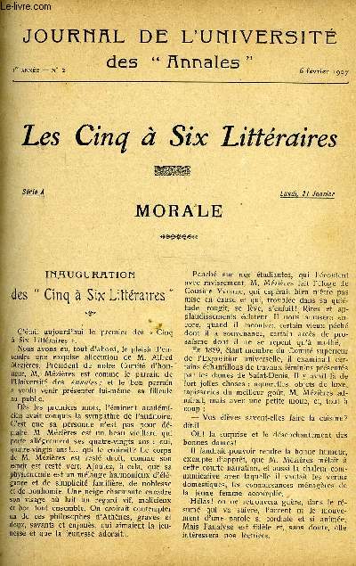 JOURNAL DE L'UNIVERSITE DES ANNALES ANNEE SCOLAIRE 1907 N°2 - INAUGURATION DES 