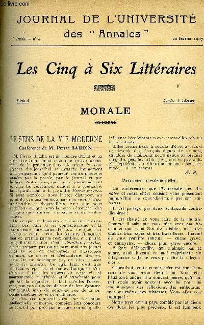 JOURNAL DE L'UNIVERSITE DES ANNALES ANNEE SCOLAIRE 1907 N4 - Le Sens de la Vie ..PierreBaudinLes Articulations. -- Les ' Muscles. - Les Sports. D' Sebileau 7ameau. ..LaTable et les 