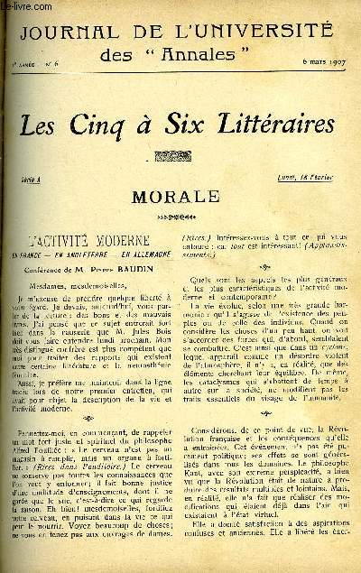 JOURNAL DE L'UNIVERSITE DES ANNALES ANNEE SCOLAIRE 1907 N°6 - Sommaire : LES 