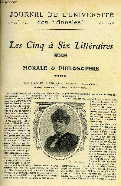 JOURNAL DE L'UNIVERSITE DES ANNALES ANNEE SCOLAIRE 1907-1908 N°13 - Sommaire : 