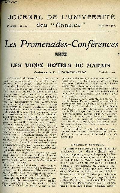 JOURNAL DE L'UNIVERSITE DES ANNALES ANNEE SCOLAIRE 1907-1908 N21 - Sommaire : LES VIEUX HOTELS DU MfLRAISConfrence de .Tournoi iatal .^e Carrousel de la Place (v Royale. Berthold ZellerLE CHftTEftU Rcit de la Fte par une Elve de l'Universit..