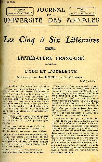JOURNAL DE L'UNIVERSITE DES ANNALES 5e ANNEE SCOLAIRE N17 - ommaire : Littrature franaise L'Ode et L'Odelette . . . . 
