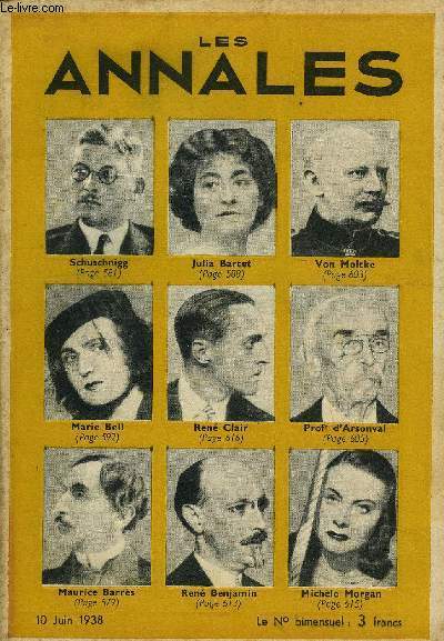 LES ANNALES 56e ANNEE - N 2604 - Maurice Barrs, Le Lorrain, le Voyant, les mthodes de pntration allemande en Europe centrale : Comment on s'empare d'un tat, les rsultats d'une dictature conomique : les finances de l'Italie par Louis Marlio