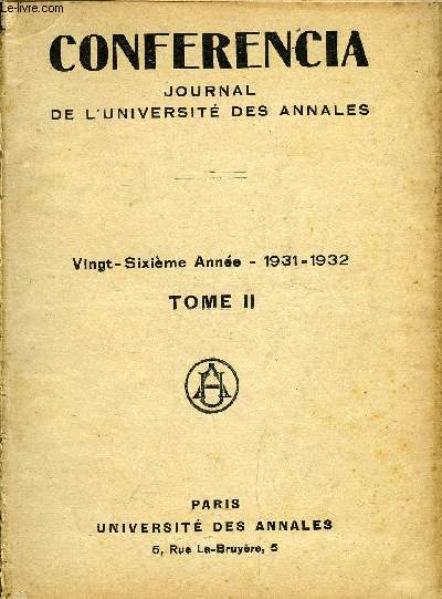 CONFERENCIA JOURNAL DE L'UNIVERSITE DES ANNALES - 26EME ANNEE TOME 2