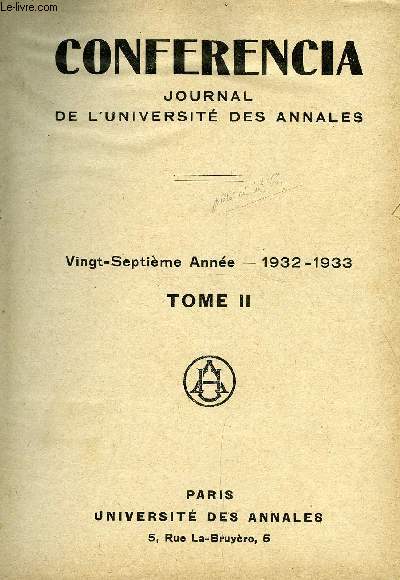 CONFERENCIA JOURNAL DE L'UNIVERSITE DES ANNALES - 27EME ANNEE TOME 2