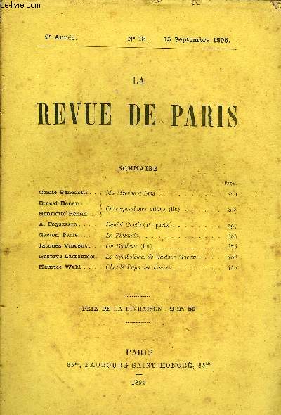 REVUE DE PARIS 2e ANNEE N°18 - Comte Benedetti . .Ma Mission à Ems .Ernest Re... - Afbeelding 1 van 1