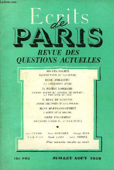 ECRITS DE PARIS - REVUE DES QUESTIONS ACTUELLES N173 - Michel DACIER.Technocratie et fanatisme .Jean PlYBER.Les travaux et les jours : Un an aprs.Pierre DOMINIQUE.La Grande Rvolution ..