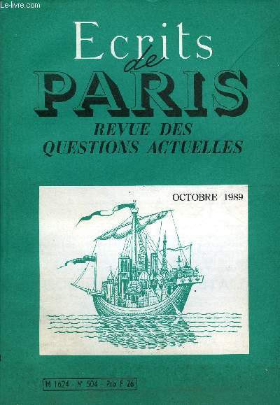 ECRITS DE PARIS - REVUE DES QUESTIONS ACTUELLES N504 - HOMMAGES A ROBERT POULETECRITS DE PARIS :.Notre adieu ; le sien (texte indit). Georges LAFFLY.Robert Poulet et son ouvre. Michel PELTIER.Rencontre avec Robert Poulet.