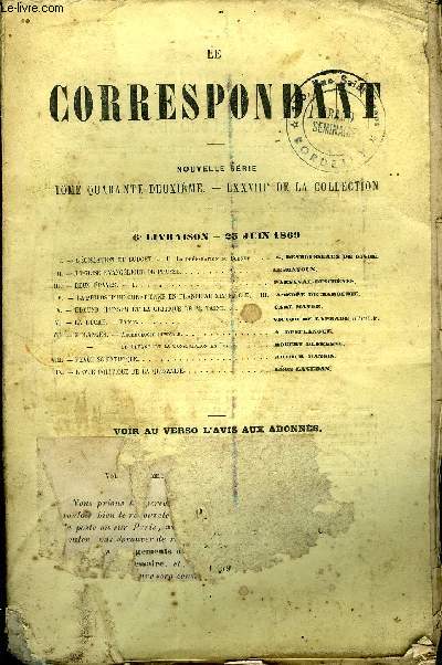 LE CORRESPONDANT TOME 42 N 180 - 1. - LGISLATION DU BUDGET. - II. La prparation du Budget.. C. Demousseaux de givr. II. - L'GLISE VANGLIQUE DE PRUSSE. . Lesmayoux.III.- DEUX PAVES. - I.. . PARSEVAL.DESCHENES,