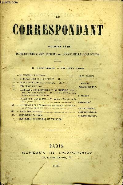 LE CORRESPONDANT TOME 91 N 473 - I.- LE SERMENT JUDICIAIRE. JULES LACOINTA.II.- M. RENAN HIER ET AUJOURD'HUI. - II..***.III.- LE DUC 