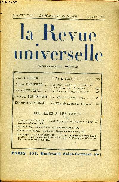 LA REVUE UNIVERSELLE TOME 14 N10 - Jean CARRRE. 