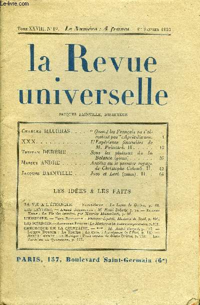 LA REVUE UNIVERSELLE TOME 28 N19 - Charles MAURRAS. 