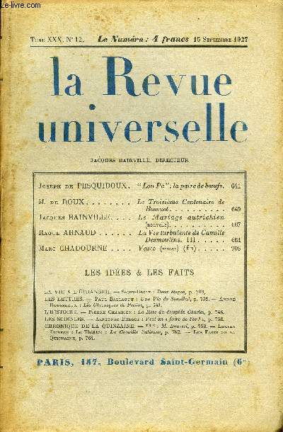 LA REVUE UNIVERSELLE TOME 30 N12 - Joseph de PESQUIDOUX. 