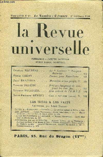 LA REVUE UNIVERSELLE TOME 67 N17 - Charles MAURRAS. Le 