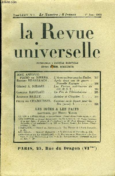 LA REVUE UNIVERSELLE TOME 74 N°9 - JOSÉ ANTONIO PRIMO de RIVERA. - Afbeelding 1 van 1