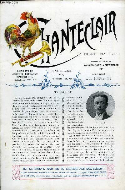 CHANTECLAIR N 97 - SYRACUSE PAR RENE BAZIN, LE DOCTEUR ACHARD, LES VICTIMES DE LA REVOLUTION PAR F. UZUREAU, COLLOQUE SENTIMENTAL PAR VERLAINE, QUELQUES EPIGRAMMES