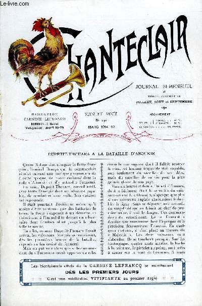 CHANTECLAIR N 140 - DUPETIT-THOUARS A LA BATAILLE D'ABOUKIR PAR CAMILLE DEBANS, LETTRE DU GENERAL BONAPARTE A LA FEMME DE L'AMIRAL BRUEYS, L'EVOLUTION DE GEORGE SAND PAR TAINE, MYASTHENIE, LE DOCTEUR SAVARIAUD, LA LUNE MAURICE ROLLINAT