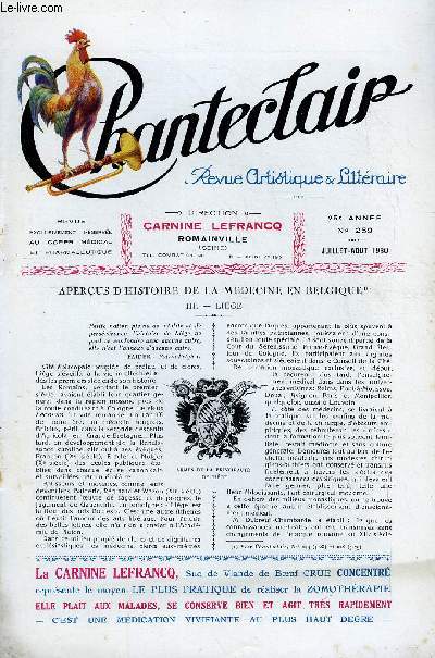 CHANTECLAIR N 269 - APERCUS D'HISTOIRE DE LA MEDECINE EN BELGIQUE - III. LIEGE PAR LE DOCTEUR DE METS, SPA ET SA REGION PAR LE DR DE METS