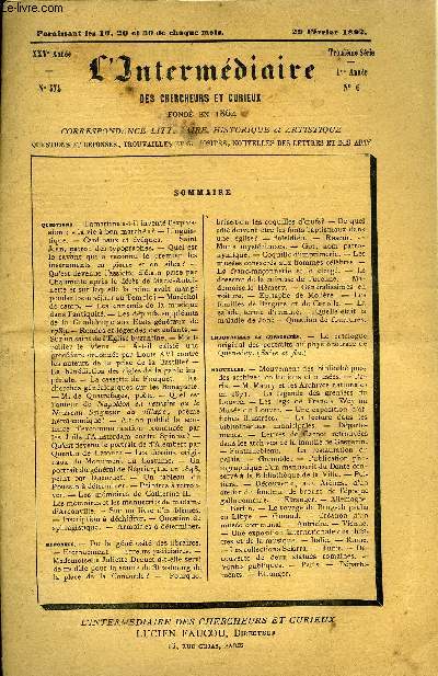 L'INTERMEDIAIRE DES CHERCHEURS ET CURIEUX N 574 - questions. - Lamartine a-t-il invent l'expression :  la vie  bon march  ? - Linguistique. - Cardinaux et vques. - Saint Jean, patron des typographes.