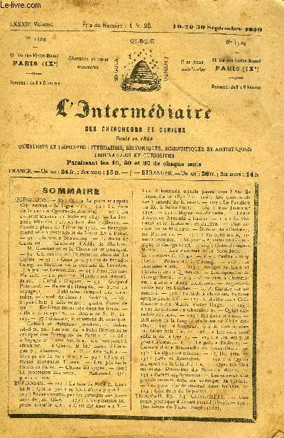 L'INTERMEDIAIRE DES CHERCHEURS ET CURIEUX N 1524 - QUESTIONS. - ,89 : Qui, a le premier appel Clmenceau  le Tigre  ? - 90 : Le nom de la rue du Quatre-Septembre. - 91 : Un ex-petit souverain d'Italie en 1843. - Le drapeau tricolore