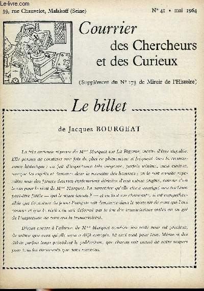 COURRIER DES CHERCHEURS ET DES CURIEUX N 41 - Sur la rforme du calendrier, sur l'aiguillette noue, sur les origines des Rockefeller, sur la bannire blanche des Volontaires de l'Ouest, sur le nom de Sbastopol devenu Akhiar, sur l'origine de Germiny