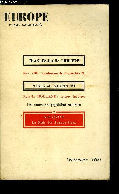 EUROPE REVUE MENSUELLE N 377 - Charles Louis Philippe par Albert Fournier, Evocation d'une amiti par Franois Talva, Repres biographiques par Albert Fournier, La nuit des jeunes gens par Aragon, Confession de Promthe N par Max Aub, Sibilla Aleramo