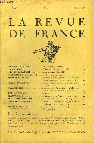 LA REVUE DE FRANCE 17e ANNEE N9 - ARMAND MERCIER..L'Aigle noir (2e partie)DANIEL-ROPS. L'Instinct et le Jugement (I) ..HENRI GUILLEMIN .. Lamartine et sa ere (II) )MADAME DE LAMARTINE. . Lettres et Journal indits j...GEORGES CATTAUI.