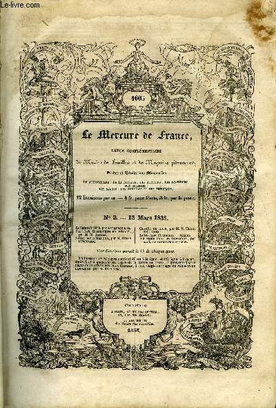 MERCURE DE FRANCE N2 - Le salon de 1835 par Alphonse Karr, sur l'art dramatique en France par H. Roman, lettre sur la musique par Emile Dechamps, Gazette du mois par S. Henry Berthoud, Littrature trangre - Italie, la mode dans les intrieurs