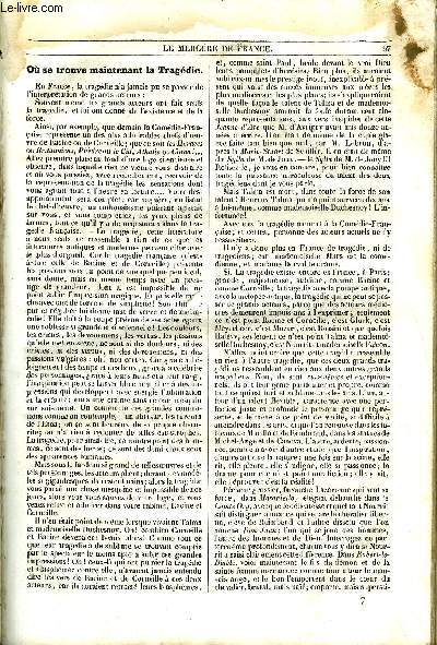 MERCURE DE FRANCE N7 - Ou se trouve la Tragdie par S. Henry Berthoud, Ncrologie - A. F. De Coupigny par une contemporaine, Mademoiselle Mars et Madame Dorval par Jules Janin, Necker et Madame de Stael (1) par Madame la Duchesse d'Abrants