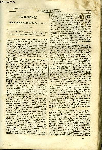 MERCURE DE FRANCE N11 - Recherches sur les vieilles rues de paris par Paul L. Jacob, Souvenir d'un voyage dans le Gatinais par Edmond Leclerc, Les livres nouveaux par Flix Davin, les magasins de Paris - le jour de l'an par Madame Constance Aubert