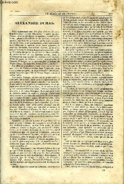 MERCURE DE FRANCE N12 - Alexandre dumas par Thiers, Robert Macaire par Jules Janin, Quelques clbrits dans leur intrieur par une contemporaine, Du 1er janvier - son histoire et sa dcadence par Edmond Leclerc, Gazette du mois