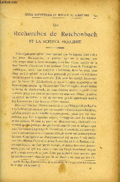 REVUE SCIENTIFIQUE ET MORALE DU SPIRITISME 5e ANNEE N11 - Les Recherches de Reichenbach et la sciencemoderne. Gabriel Delanne..L'Identit des Esprits. Oxon Stainton Moss. Le Printemps. Paul Bonnardot..La Gense mosaque. Lussoer.