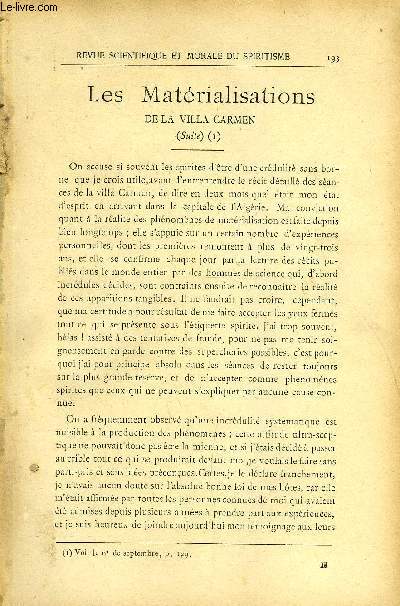 REVUE SCIENTIFIQUE ET MORALE DU SPIRITISME 11e ANNEE N4 - Les Matrialisations de la Villa Carmen Gabriel Delanne. Entretiens philosophiques. B. Cartier de St-RenTrois sances avec le mdium Charles Eldred. Charles Letort. .