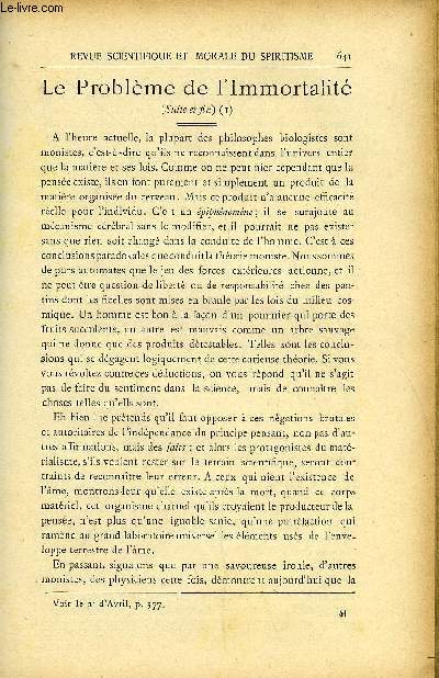 REVUE SCIENTIFIQUE ET MORALE DU SPIRITISME 12e ANNEE N11 - Le Problme de l'Immortalit. Gabriel Delanne.Sur l'identit des personnalits psychiques. X..Le professeur Morselli et le Spiritisme. Dr Dusart..A l'Universit Populaire.