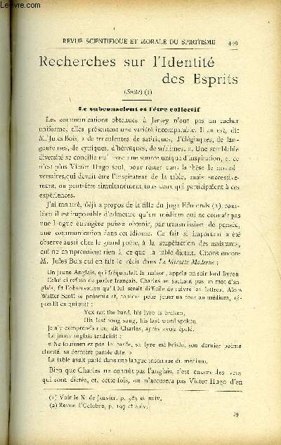 REVUE SCIENTIFIQUE ET MORALE DU SPIRITISME 14e ANNEE N8 - Recherches sur l'Identit des Esprits. Gabriel Delanne. A propos de M. de Sarak. L. CHEVREUIL. Nouvelles expriencesavec Eusapia Paladino ..L'volution de la Monade.. Rouxel.