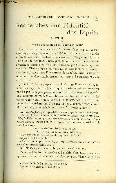 REVUE SCIENTIFIQUE ET MORALE DU SPIRITISME 14e ANNEE N8 - Recherches sur l'Identit des Esprits. Gabriel Delanne. A propos de M. de Sarak. L. CHEVREUIL. Nouvelles expriencesavec Eusapia Paladino ..L'volution de la Monade.. Rouxel.