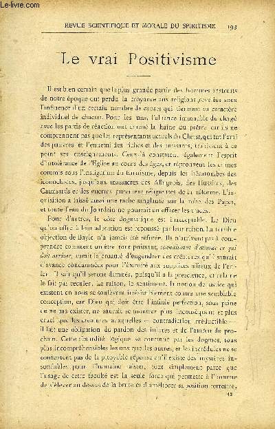 REVUE SCIENTIFIQUE ET MORALE DU SPIRITISME 14e ANNEE N4 - Le vrai Positivisme. G. Delanne..Les Matrialisations Une sance de Miller  Nancy Max Lemarval..Remarquable sance avecMiller. Dr Dusart. Sance  Paris le 27 aot.. Paul Edgar