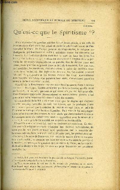 REVUE SCIENTIFIQUE ET MORALE DU SPIRITISME 15e ANNEE N3 - Qu'est-ce que le Spiritisme.. GABRIEL DELANNEL'armoire mystrieuse .. L. CHEVREUIL..Hommes de Gnie. Dr BCOUR..Les deux voies d'initiation. PAUL Nord Des phnomnes Spirites