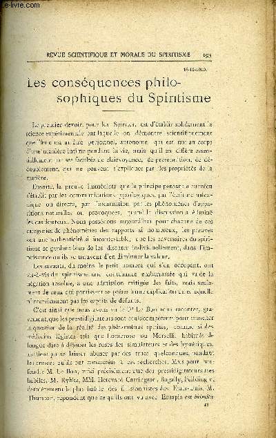 REVUE SCIENTIFIQUE ET MORALE DU SPIRITISME 15e ANNEE N4 - Les consquences philosophiques du Spiritisme..Gabriel DelanneLes> ngations de la Science officielle. G. DE Tromelin . La mort de William James. L. CHEVREUIL. Les Livres d'Herms .