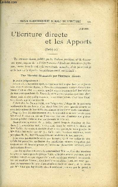 REVUE SCIENTIFIQUE ET MORALE DU SPIRITISME 15e ANNEE N6 - L'Ecriture directe et les Apports. GABRIEL DELANNELa Philosophie du XVIIIe sicle. Gnral ISOEL..Le Congrs international de psychologie exprimentale.. L. C.. Un cinquime tableau