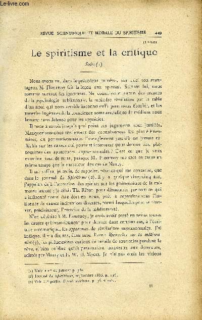 REVUE SCIENTIFIQUE ET MORALE DU SPIRITISME 15e ANNEE N8 - Le Spiritisme et la critique. Gabriel DelanneUn cas de Rincarnation.. Dr DuSARTLes Messages de l'Au-del.. L. CHEVREUIL..Les Apparitions matrialises des vivants etdes morts.