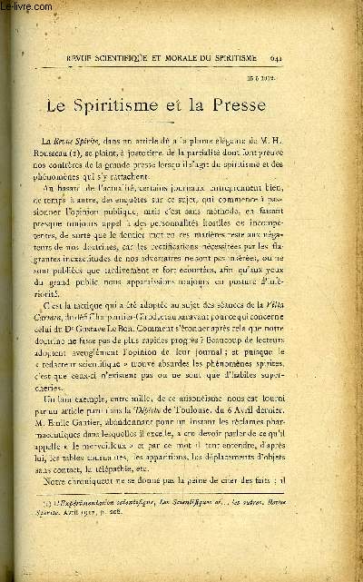 REVUE SCIENTIFIQUE ET MORALE DU SPIRITISME 16e ANNEE N11 - Le Spiritisme et la Presse.. Gabriel DELANNE.La Thorie du corps fluidique selon le spiritisme contemporain . Ferdinand VRANDUn demi-spirite. Rouxel..Le spiritisme exprimental.