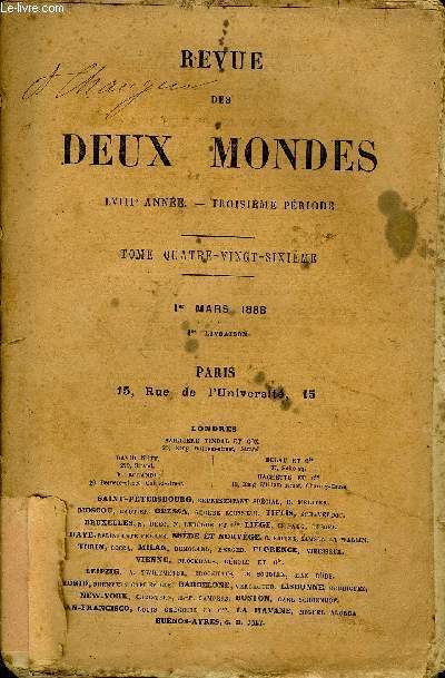 REVUE DES DEUX MONDES LVIIIe ANNEE N1 - I. - MON CAPITAINE, deuxime partie, par M. Henry Rabusson.II. - LES HISTORIENS ANGLAIS. - M. - W.-E.-H. LECKY, par M. Augustin Filon.III.- L'EXTENSION DU FONCTIONNARISME DEPUIS 1870, par M. levicomte