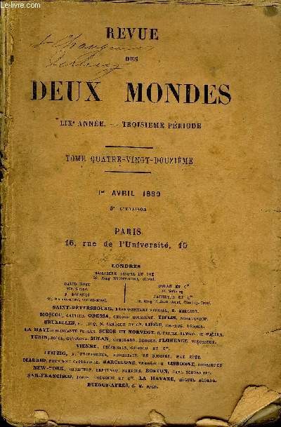 REVUE DES DEUX MONDES LIXe ANNEE N3 - I. - DEUX SOEURS, premire partie, par M. Andr Theuriet.II. - LA RECONSTRUCTION DE LA FRANCE EN 1800, deuxime partie, par M. H. Taine, de l'Acadmie franaise.III.- L'TAT MODERNE .ET SES FONCTIONS.