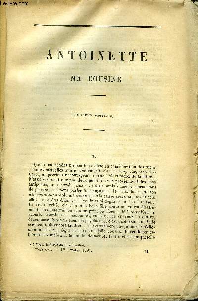 REVUE DES DEUX MONDES LXIe ANNEE N3 - Antoinette ma cousine - deuxime partie par Mario Uchard, L'homme d'affaires de la restauration - II. par Charles de Mazade, La question des dimes au pays de galles et l'agitation des non-conformistes par Julien